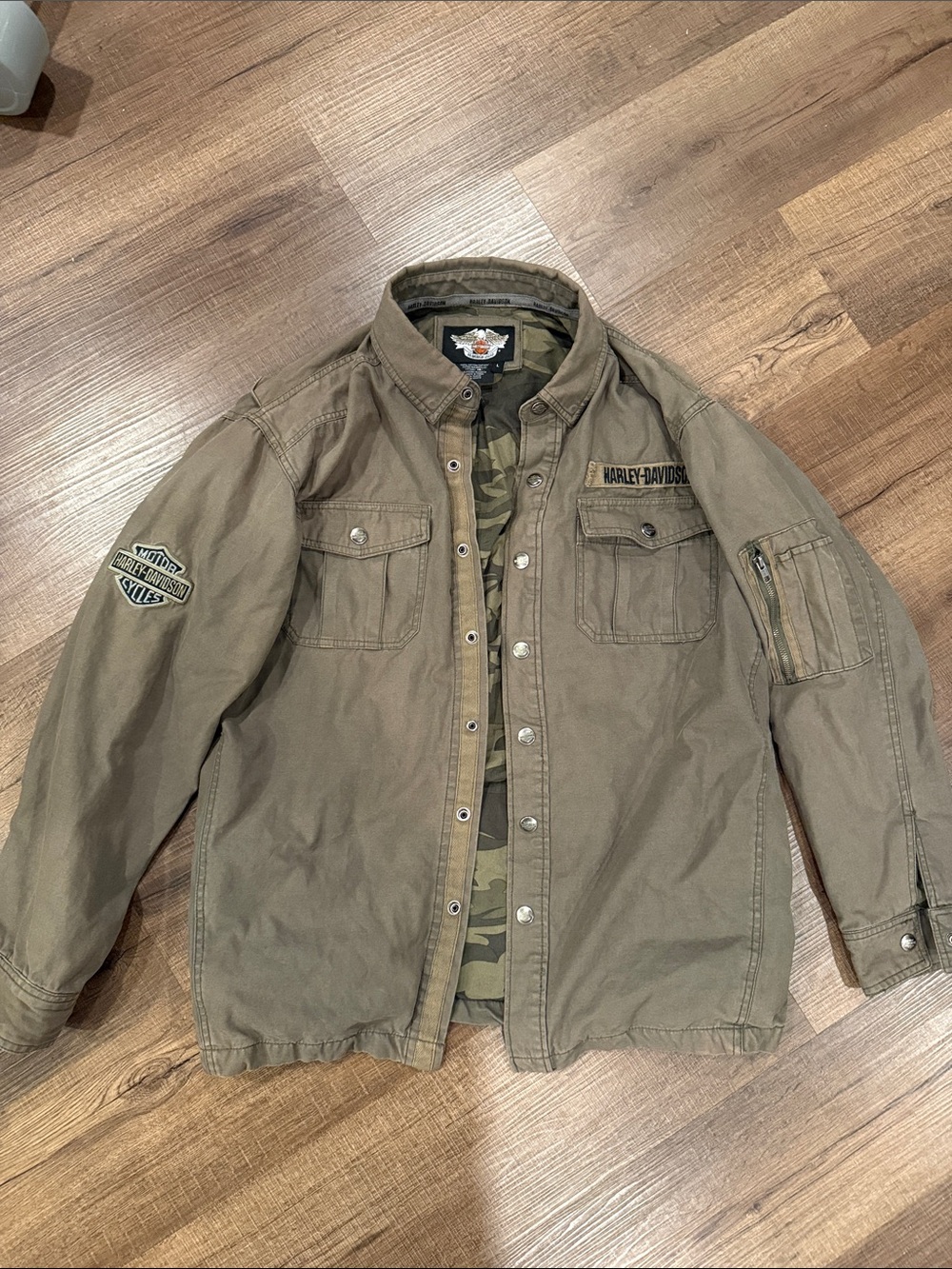 Harley-Davidson Olive Green Military Field Jacket with Camo Lining
